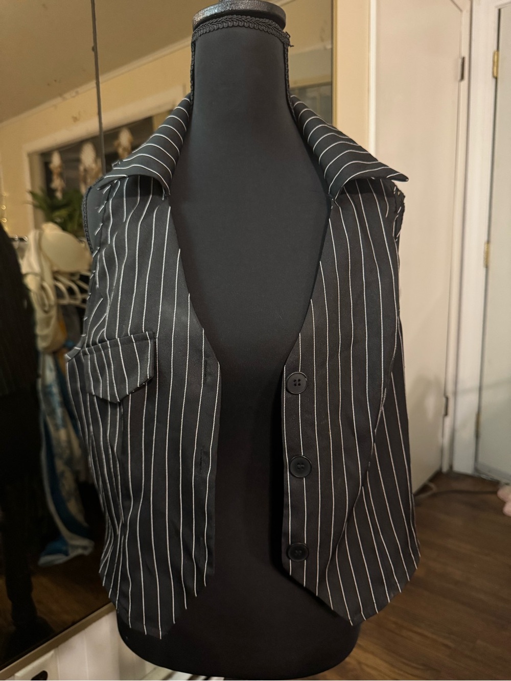 Black Pinstripe Women's Vest Jacket